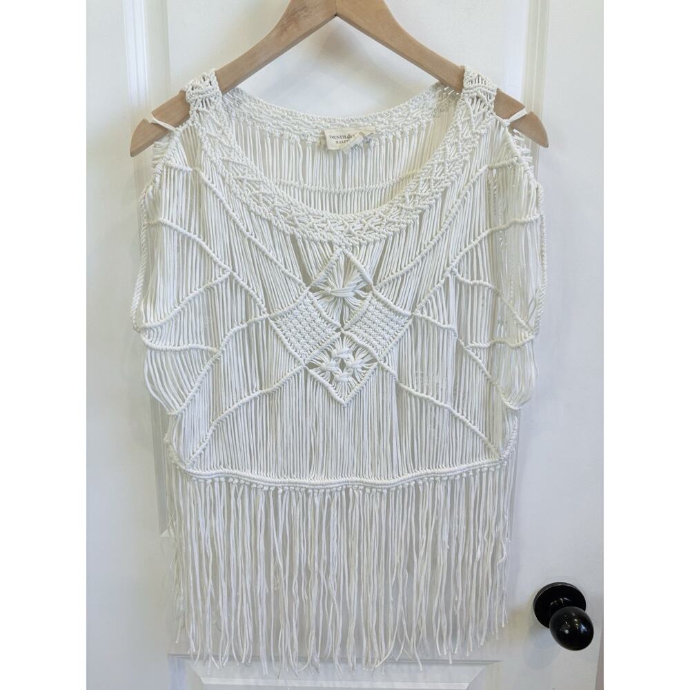 Ralph Lauren Denim & Supply XS Macrame White Shirt Fringe Festival Boho Resort